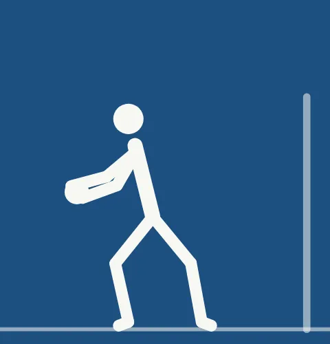 Animated demonstration: a side-on rotation passing force from legs through hips to a medicine-ball throw
