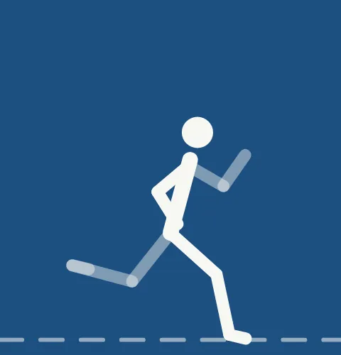 Animated demonstration: a runner driving the knees and arms at a fast pace